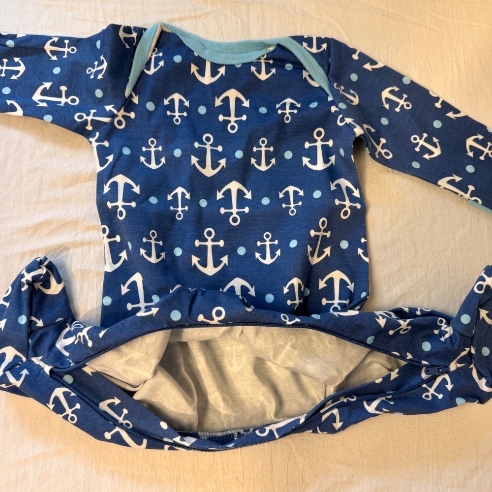 Sleeping Baby Zippy OneZ Pajamas 6M Blue Anchor Print Cotton Footie Kids Boys - Picture 3 of 9